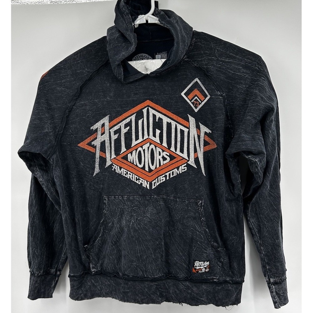 Affliction American Customs Motors Pullover Hoodie Distressed Black Men's XL